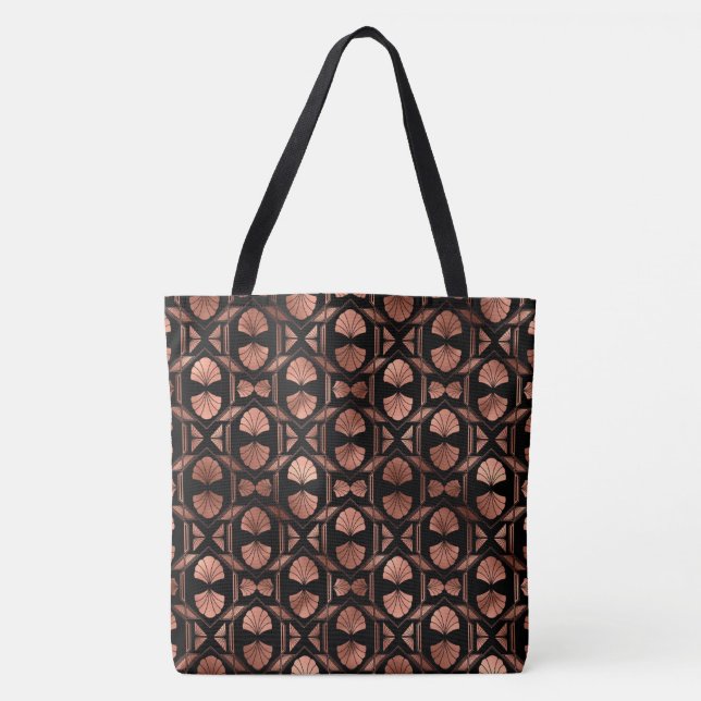 Schwarze und Roségold Art Deco große Schultertasch Tasche (Vorderseite)