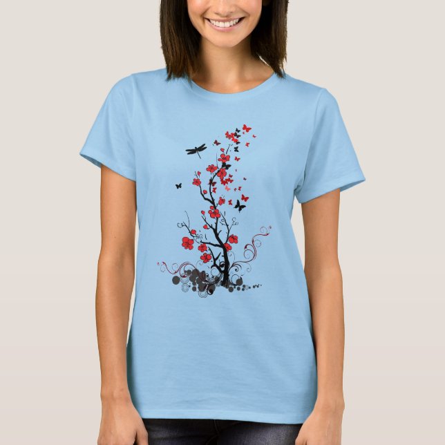 Schwarze und rote Blume T-Shirt (Vorderseite)