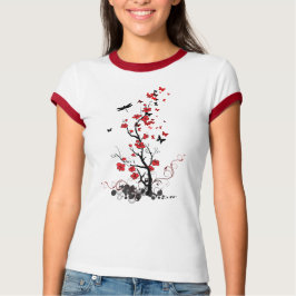 Schwarze und rote Blume T-Shirt