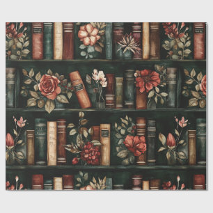 Schwarze und rote Bücher mit Blumen auf dem Bücher Geschenkpapier