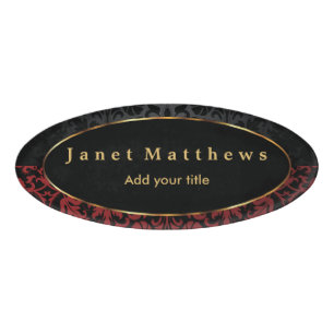 Schwarze und rote Damaskus mit Gold Trim Design 2 Namenschild