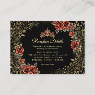 Schwarze und rote goldene Tiara-Rosen Quinceañera Begleitkarte