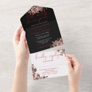 Schwarze und rote gotische Rosen Hochzeit All In One Einladung