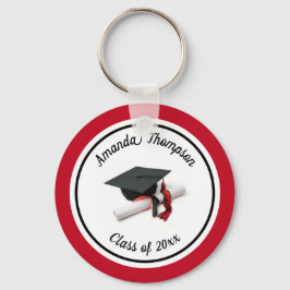 Schwarze und rote Graduierungskappe und Tassel Schlüsselanhänger