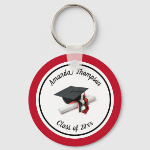 Schwarze und rote Graduierungskappe und Tassel Schlüsselanhänger