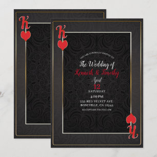 Schwarze und rote Herz-König-Karte Elegante Hochze Einladung