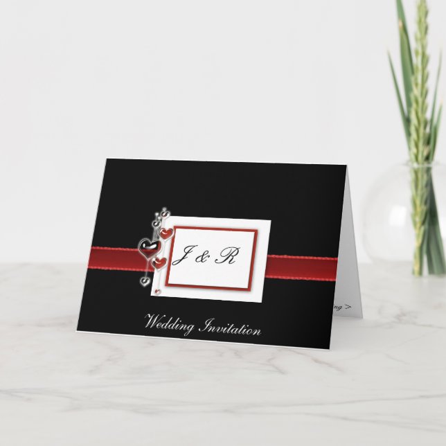 Schwarze und rote Herzen Einladung zur Hochzeit (Vorderseite)