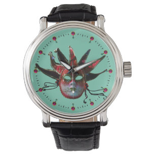 SCHWARZE UND ROTE JESTERMASK , Party Armbanduhr