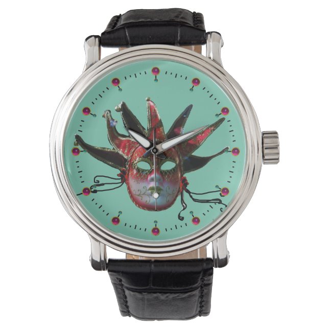 SCHWARZE UND ROTE JESTERMASK , Party Armbanduhr (Vorderseite)