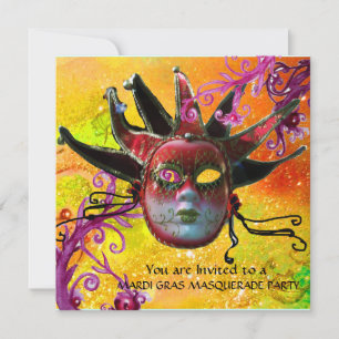 SCHWARZE UND ROTE JESTERMASK , Party Einladung