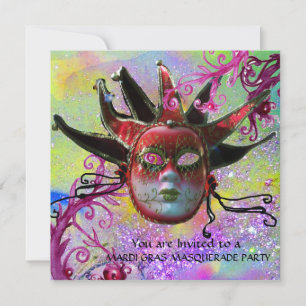 SCHWARZE UND ROTE JESTERMASK , Party Einladung