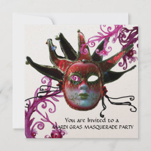 SCHWARZE UND ROTE JESTERMASK , Party-Masquerade Go Einladung