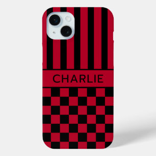 Schwarze und rote karierte gestreifte personalisie Case-Mate iPhone hülle