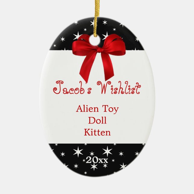 Schwarze und rote kundenspezifische Wishlist Keramik Ornament (Vorne)