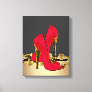 Schwarze und rote Leopard-High-Heel-Schuhe Boutiqu Leinwanddruck