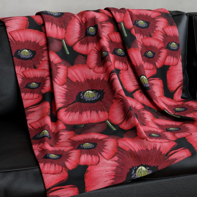 Schwarze und rote Pflaumen Fleece Blanket (Pop a poppy blanket on your sofa and snuggle up)