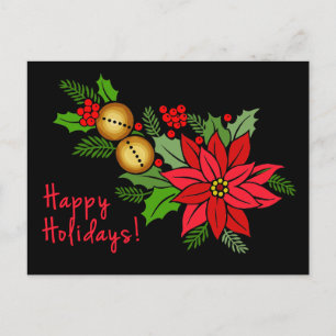 Schwarze und rote Poinsettia Weihnachtskarte Feiertagspostkarte