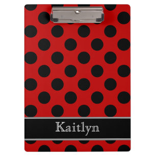 Schwarze und rote Polka-Punkte personalisiert Klemmbrett