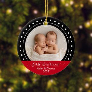 Schwarze und rote Punkte erstes Weihnachten Keramik Ornament