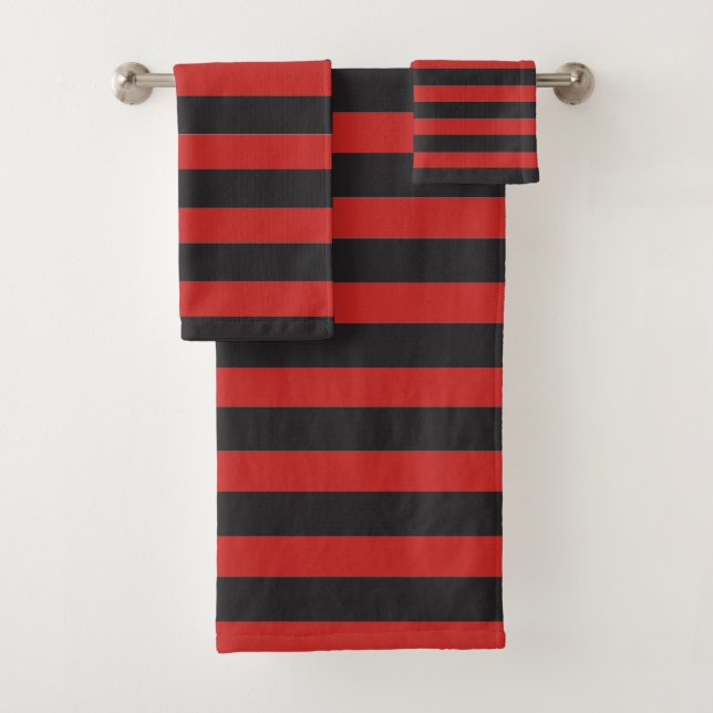 Schwarze und rote Streifen Badhandtuch Set (Insitu)