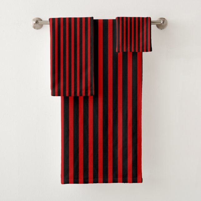 Schwarze und rote Streifen Badhandtuch Set (Insitu)