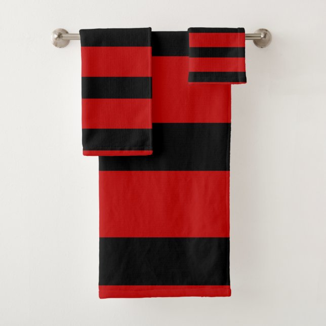 Schwarze und rote Streifen Badhandtuch Set (Insitu)