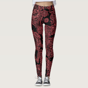 Schwarze und rote Totenkopf-Leggings für Frauen Leggings