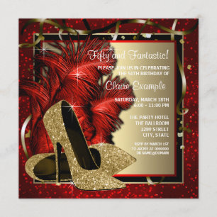 Schwarze und rote und goldene High Heels Geburtsta Einladung