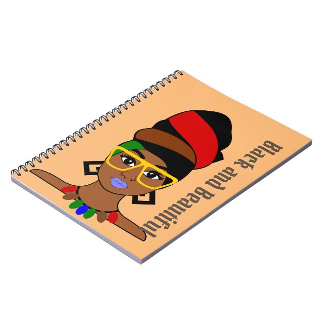 Schwarze und schöne Kopfhülle Frau Afro Lady Notizblock (Linke Seite)