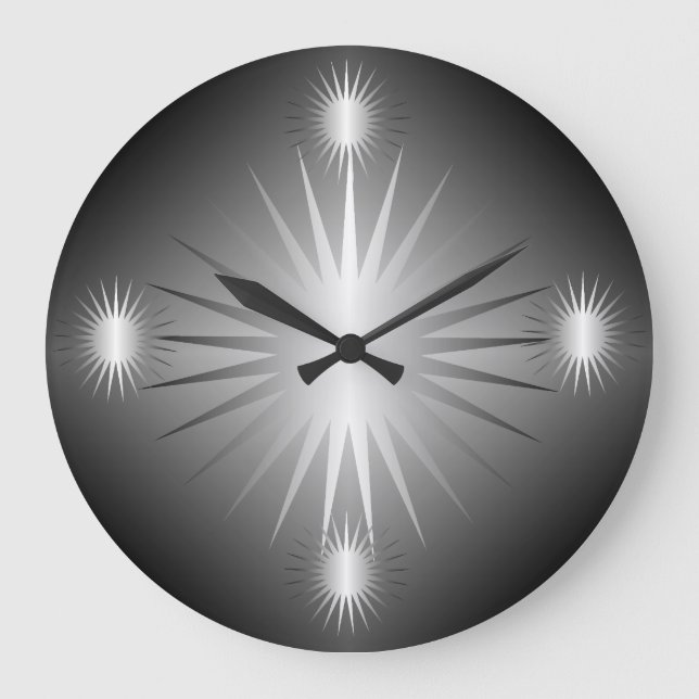 Schwarze und Silber-Sterne-Uhr Große Wanduhr (Vorderseite)