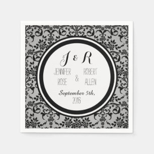 Schwarze und silbergraue Damast-Hochzeitsserviette Serviette