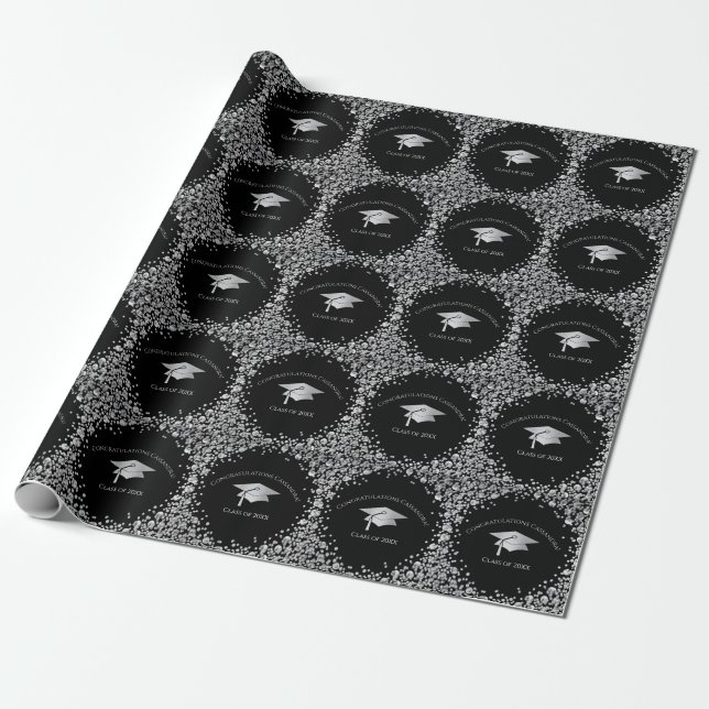 Schwarze und silberne Abschlussfeier Geschenkpapier (Ungerollt)