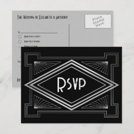 Schwarze und silberne Art Deco Gatsby-inspirierte  Postkarte