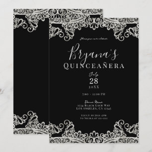 Schwarze und silberne elegante Quinceañera-Party m Einladung