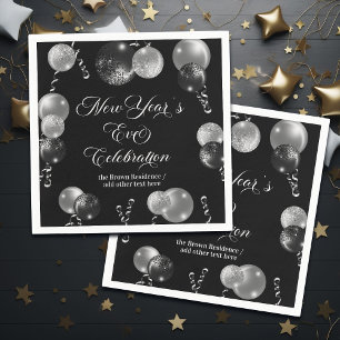 Schwarze und silberne Glitter-Silvesterparty Serviette
