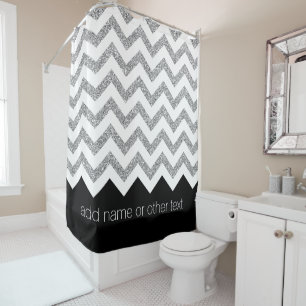 Schwarze und silberne Glitterdruck-Chevrons und Na Duschvorhang