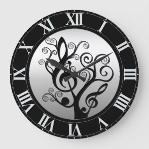 Schwarze und silberne Musikdreifacher Große Wanduhr