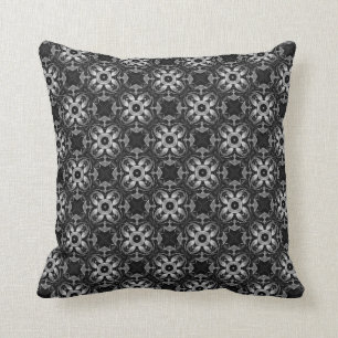Schwarze und silberne Steampunk Blumen-Art 012 Kissen