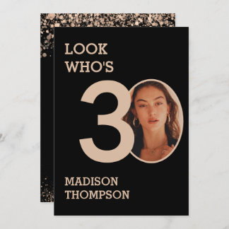 Schwarze und Sparkle Gold Glitzer 30. Geburtstag Einladung