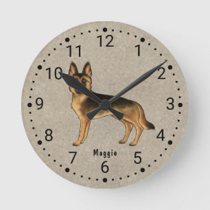 Schwarze und Tan-Deutsche Schäferhunde nummerierte Runde Wanduhr