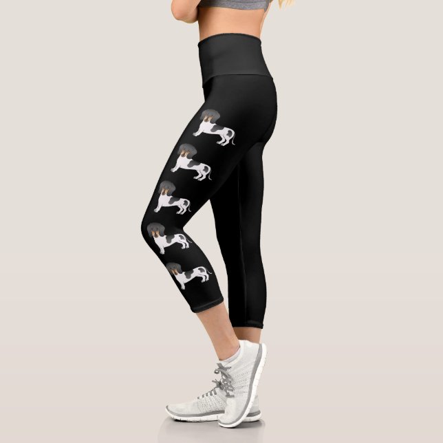 Schwarze und Tan Piebald Kurz Hair Dackel Hunde Capri Leggings (Links)