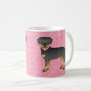 Schwarze und Tan Rottweiler Hunde auf rosa Herzen Kaffeetasse