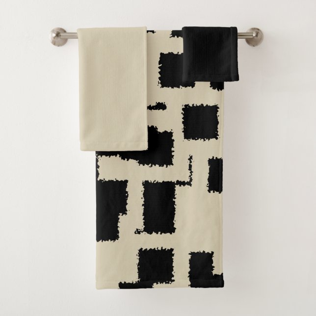 Schwarze und Taupe-Quadrate Badhandtuch Set (Insitu)