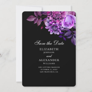 Schwarze und violette Blumen. Botanisch Save the D Einladung