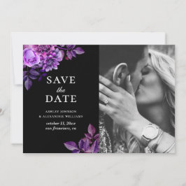 Schwarze und violette Blumen. Foto Lilac Save The Date