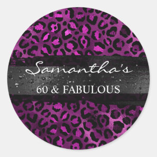 Schwarze und violette Folie Leopard 60 & Fabelhaft Runder Aufkleber