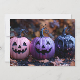 Schwarze und violette Glitter-Halloween-Grußkarte Einladung