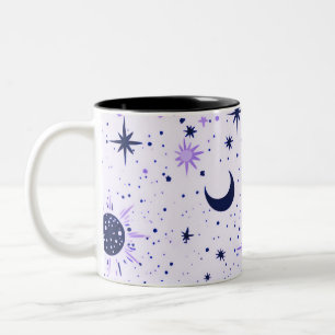 Schwarze und violette himmlische Sonne Mond Sterne Zweifarbige Tasse