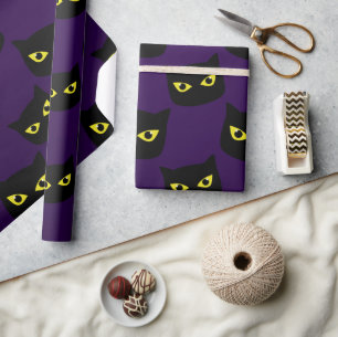 Schwarze und violette Katze mit gelben Augen Hallo Geschenkpapier