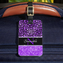 Schwarze und violette Leoparden-Flecken Glam Monog Gepäckanhänger